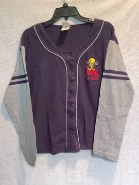 Freeze Purple and Gray Baseball-Style Cardigan with Tweety Bird